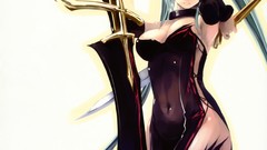 Swords long hair anime girls