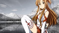 Swords long hair anime girls brunettes sword art online yuuki 