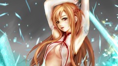 Swords long hair anime girls nipples sword art online yuuki 