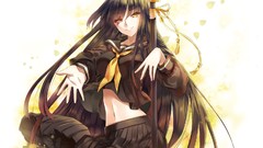 Swords long hair anime girls school uniforms pantyhose black 