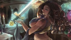 Swords Morgan long hair brown eyes brunettes cleavage huge boobs