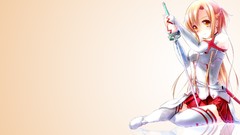 Swords skirts long hair anime girls brown eyes brunettes brown 