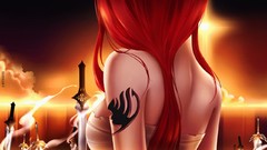 Swords tattoos long hair anime girls fairy tail redheads 
