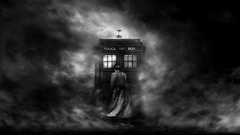 Tardis mist grayscale Doctor