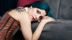 Tattoos blue hair piercings green hair hula