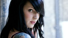 Tattoos brunettes piercings