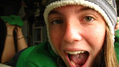 Tattoos green eyes freckles tongue piercings