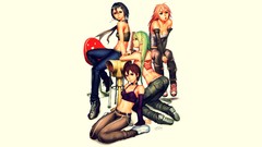 Tattoos long hair anime girls green hair bikini Simple 