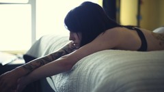 Tattoos long hair brunettes models Candace Celine