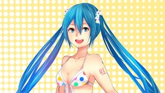 Tattoos smiling long hair hatsune miku bangs bare shoulders 