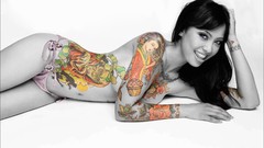 Tattoos smiling selective coloring