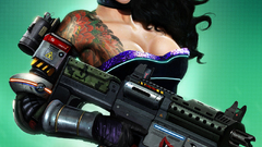 Tattoos woman Guns cleavage