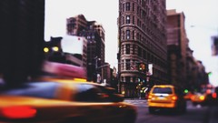 Taxi buildings urban motion blur cityscapes new york city 