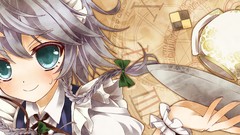 Tea anime girls blue eyes braids gray hair touhou izayoi sakuya 