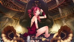 Tea apples dress grapes bananas gramophone red eyes sitting red 