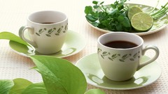 Tea coffee Tables lemons cups artwork