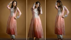 Tea dress party models photo shoot dyed pink and white Salwar 