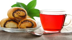 Tea food drinks muffins