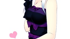 Tea peach white background Hearts white hair blush blue eyes 