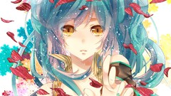 Tears anime girls crying hatsune miku vocaloid flower petals 