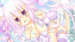 Tears Bells fangs Ribbons blush pink hair long hair pink eyes 