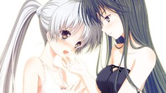 Tears blush long hair anime girls brunettes gray hair black eyes