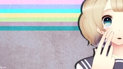 Tears faces stripes schoolgirls blondes anime girls blue eyes 