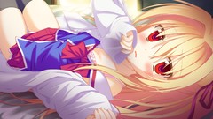 Tears red eyes Ribbons stockings blondes skirts blush long hair 