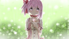 Tears Ribbons blush pink hair pink eyes crying mahou shoujo 