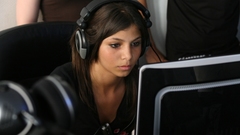 Technology gaming headphones brunettes