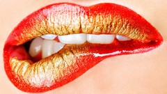 Teeth close-up lips biting lips