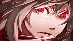 Teeth fangs red eyes faces scarfs short hair gray hair touhou 