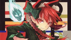 Teeth grin red eyes Ribbons faces bows skulls long hair braids 