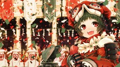 Teeth hats Confetti red eyes anime girls short hair green hair 