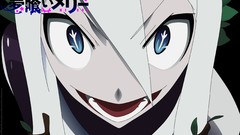 Teeth white hair faces long hair anime girls blue eyes open 