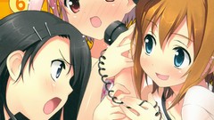 Telephone blush pink hair pink eyes anime girls blue eyes 