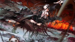 Temples drawings skulls mount long hair anime girls digital art 