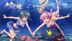 Tentacles underwater squid pink hair pink eyes anime girls 