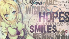 Text Anime blondes skirts long hair anime girls blue eyes 