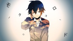 Text Anime closed eyes brunettes earphones short hair vocaloid 