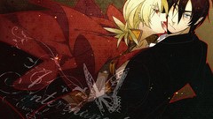 Text Anime couple fangs Vampires red eyes suit tongue jackets 