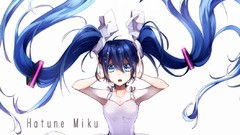 Text anime girls hatsune miku vocaloid open mouth twintails
