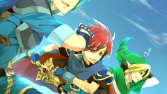 Text Anime gloves link Swords blondes blue eyes green hair 