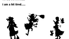 Text black and white hats silhouettes anime girls witches 