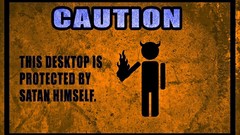 Text caution signs satan