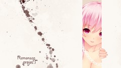 Text close-up faces chains pink hair long hair anime girls 