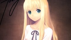Text close-up Ribbons blondes long hair anime girls green eyes 