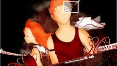 Text closed eyes bleach kurosaki ichigo inoue orihime orange 