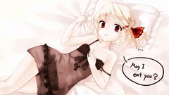 Text cross beds red eyes Ribbons tongue bows blondes pillows 
