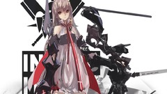 Text dress armor Ribbons mechanical long hair anime girls white 